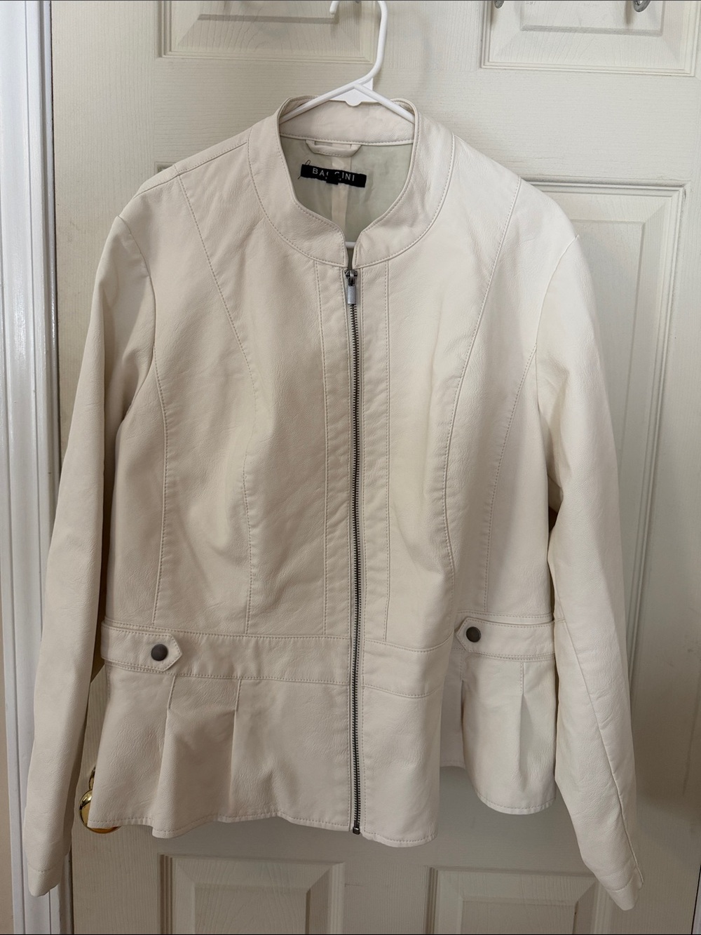 Baccini Ivory Peplum Leather Zip Jacket
